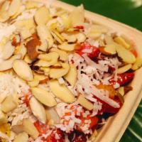 Brazilian Acai · Strawberry and banana. Topping: organic granola, banana, strawberry, shredded coconut, shred...