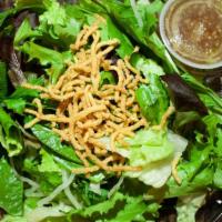 FRESH GREEN SALAD · House salad with spring mix, romaine lettuce & daikon (topping varies) with your choice of s...