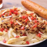 Three Cheese Chicken Penne · Asiago, Parmesan and white Cheddar are mixed with penne in a rich Parmesan cream sauce then ...