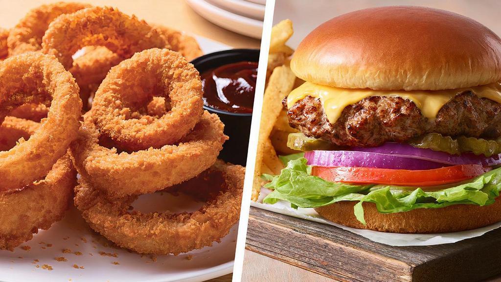 Cheeseburger Family Bundle - Serves 4 · Includes: . - Crunchy Onion Rings. - Classic Cheeseburger. - Side: Fries.   . (no substitutions or modifications)