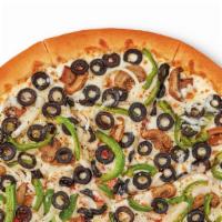 Veggie · CRAZY!CRAZY!™ AMOUNTS OF TOPPINGS AT THE NATION'S BEST PRICE** Large round pizza with Green ...