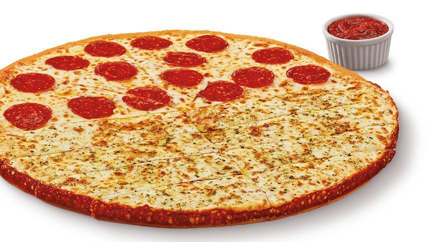 Slices-N-Stix® · Four slices of Pepperoni pizza combined with eight Italian Cheese Stix, plus Crazy Sauce®