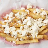 Feta Fries · Hand cut Kennebec potatoes fried in natural canola oil, lightly seasoned with Greek herbs an...