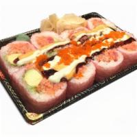 Fuji Volcano  · Spicy scallop and rice rolled up in salmon. On fire!!!