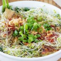 BBQ Chicken Salad · Chicken thigh fillet marinated in lemongrass,garlic and tumeric. Organic tender greens dress...