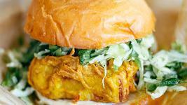 Tofu Sandwich · Our fried Hodo Soy organic tofu fillet topped with a homemade charred chili jam. Cabbage sla...