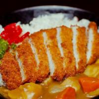 803. Chicken Katsu Curry Rice · Deep fried breaded chicken thigh with curry sauce over rice.