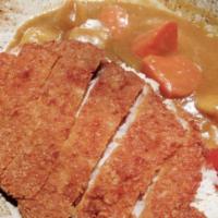 802. Katsu Curry Rice · Deep fried breaded pork cutlet with curry sauce over rice.
