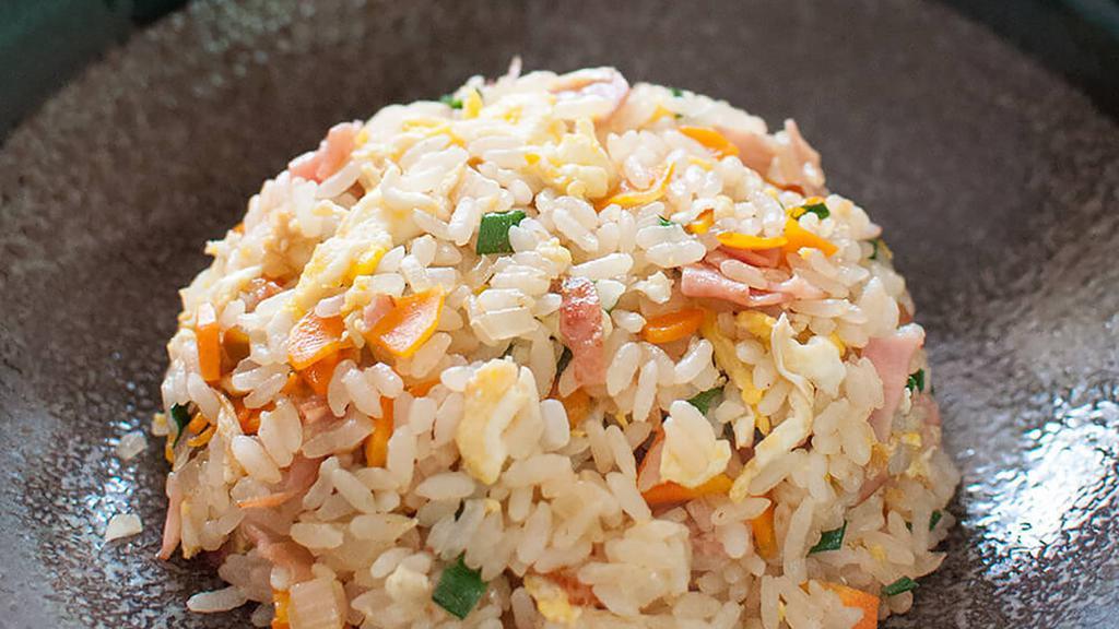 812. Pork Chahan · Pork fried rice with egg, red ginger, and green onion.