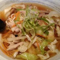 615. Chicken Ramen · Boiled chicken with mixed vegetables and green onion.