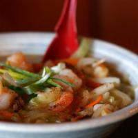 614. Seafood Ramen · Sauteed shrimp, scallop, squid, mussel, vegetables, and green onion.