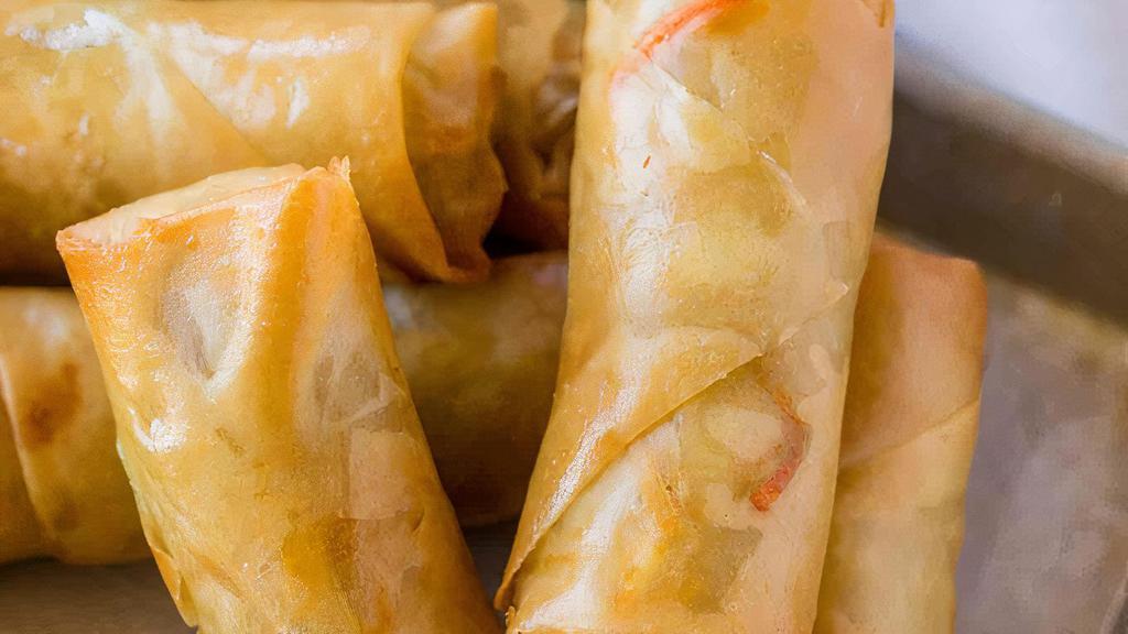 Crispy Vegetable Spring Rolls (2) · Cabbage, carrots, mushrooms, water chestnuts and noodles.
