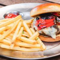 Bison Burger · Bacon-infused jalapeno jam, charbroiled tri-color peppersSpicy Fresno Chile / bacon-infused ...