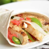Grilled Chicken Wrap with Jalapeños · Fresh wrap made with Grilled chicken, jalapeños, tomatoes, cucumbers, lettuce, onions, and m...