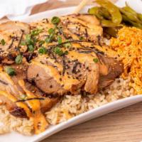 Island Pork Box · Braised tender pork, white rice, up to two choices of sides (Crab Salad, Spicy Salad, Seawee...