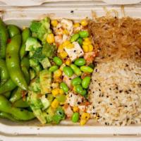 The Vegan · Base: Brown Rice, Kelp Noodles	
Mix-Ins: Cucumber, White Onion, Green Onion	
Sides: Spicy Ga...