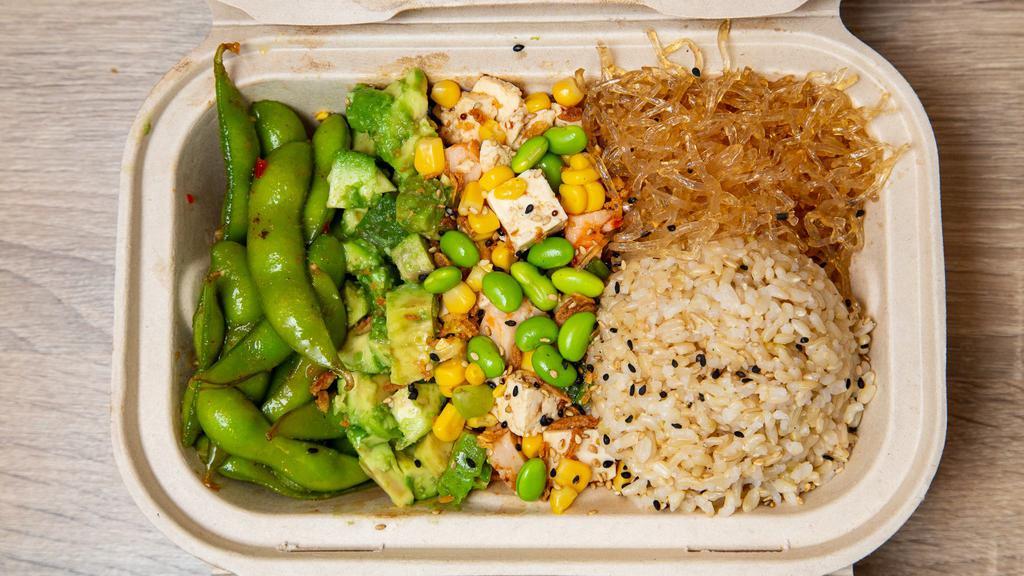 Veggie Box · A tofu only version of our Poke Box, with 4 scoops of your choice of tofu, choice of base, sides, and toppings