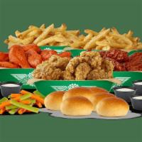 35Pc Boneless Family Bundle · 35 Boneless wings with up to 4 flavors, 2 large fries, 2 veggie sticks, 4 dips, and 6 fresh ...