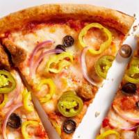 Hot Link Half 11-Inch Pizza + Choice Of Side · Our Chef’s signature recipe includes Italian sausage, banana peppers, jalapenos, black olive...