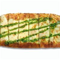 Pesto Garlic Cheesy Bread · Our classic dough with shredded mozzarella, oregano, chopped garlic, pesto drizzle, two side...