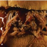 BBQ Pulled Pork · Slowly smoked pork served on a sweet French roll with Adamson's own BBQ sauce.