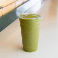 Green Pineapple Smoothie · Peach juice, strawberry, banana, spinach, pineapple and ice.