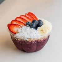 Incredibowl · Blend: organic acai, banana, strawberries, blueberries. Toppings: Banana, granola, strawberr...