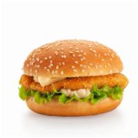 Crispy Chicken Burger · Crispy, crunchy fried chicken sandwich, served with lettuce, tomatoes and American cheese.