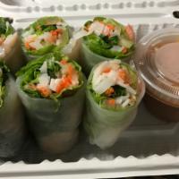 #10. Fresh Salad Rolls (6) · Prawns, bean sprouts, lettuce & mint wrapped in fresh rice pepper, served with peanut sauce ...