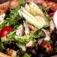 Cobb Salad · Grilled chicken, bacon, blue cheese, avocado, boiled egg cherry tomatoes, mixed greens, citr...