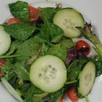 Sweet Baby Greens · Baby greens, cherry tomatoes. cucumber, herb balsamic vinaigrette