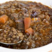 Lentil soup · Lentil, onion, carrot, celery, vegetable broth.