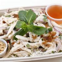 Vietnamese Chicken Salad · Gluten-free. Shredded organic chicken, with organic cabbages, carrots, shaved red onions, to...