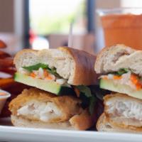 Vietnamese Fish Po-Boy · Vietnamese-Louisiana style fusion Banh Mi with battered fried fish served on torpedo French ...