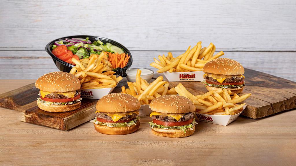 Family Char Meal  · Four Charburgers with cheese, four french fries, and an entrée garden salad.