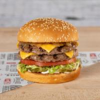 Double Char With Cheese · Two freshly chargrilled beef patties, caramelized onions, crisp lettuce, fresh tomato, pickl...