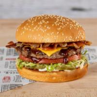 Bbq Bacon Char With Cheese · Freshly chargrilled beef patty, hickory-smoked bacon, caramelized onions, crisp lettuce, fre...