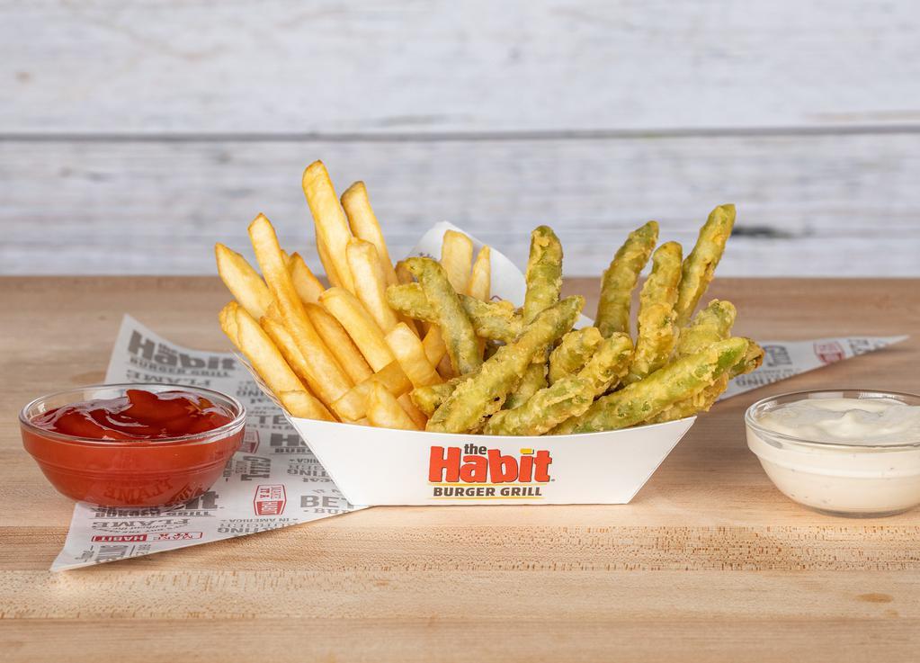 Tempura Green Beans & Fries · Includes side of Ranch dressing and ketchup.