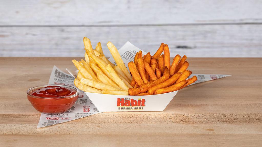 Sweet Potato Fries & Fries · Includes ketchup on side.