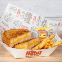 Kids Grilled Cheese · Two slices of American cheese on grilled sourdough bread.  Includes fries or applesauce, and...