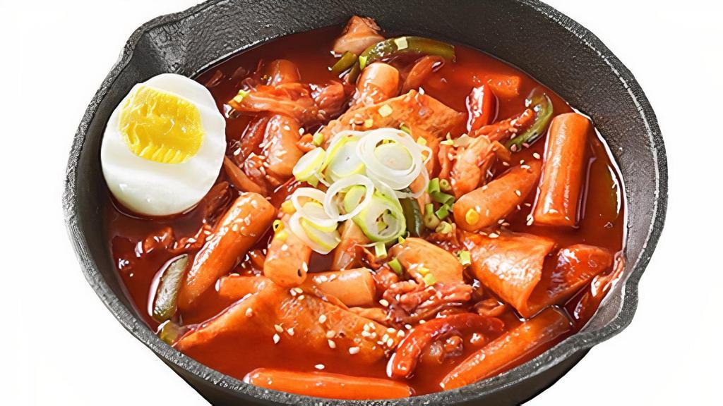 Ddeok-Bokki · Rice cakes and fish cakes reduced in a sweet and spicy red chili sauce.