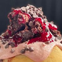 Razzle Dazzle Roll 
 · decadent chocolate raspberry frosting topped with homemade brownie bites, chocolate chips, a...