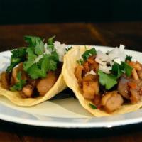 Tacos · Small tortilla, onions, cilantro and your choice of meat / Tortilla pequeña, cebollas, cilan...