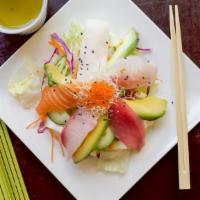 Sashimi Salad · Green salad with mix fish and chef's special dressing.