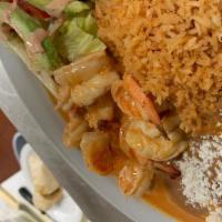 Camarones Plate · served with beans. rice and salad