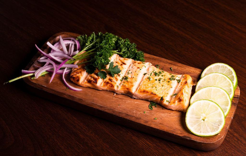 #11 Grilled Salmon · Grilled Salmon (6oz) served with mashed potatoes and vegetables.