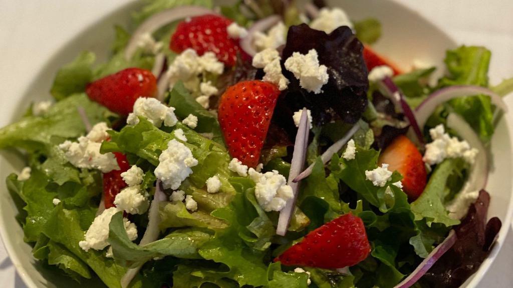 Salad -Mixed Green With Strawberry and Feta Cheese · Served with sweet balsamic dressing