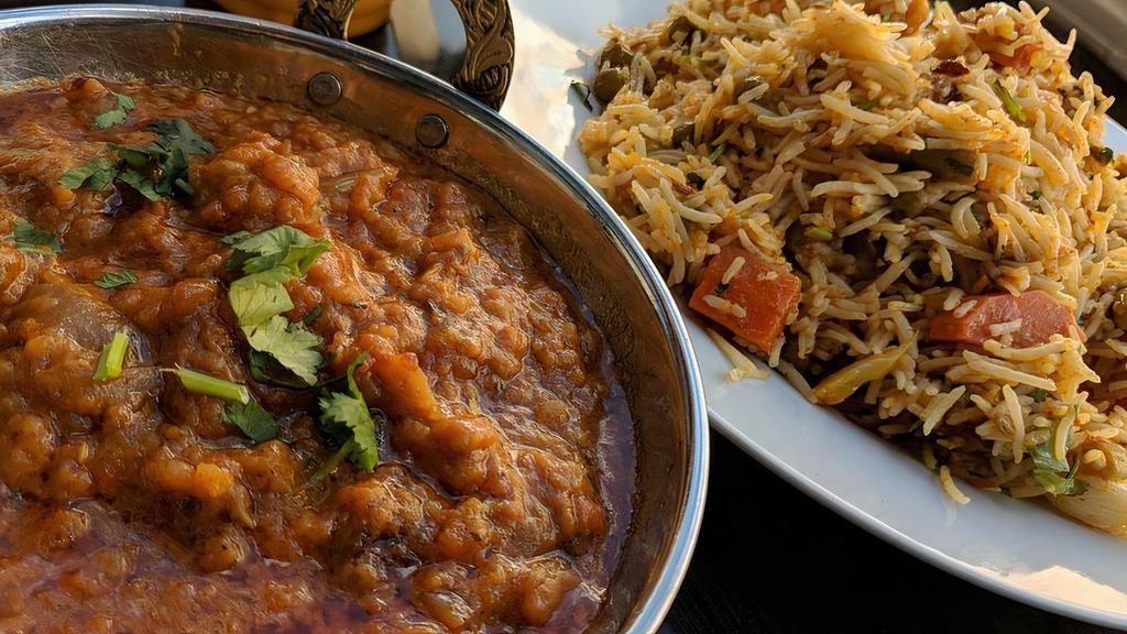 Vegetable Biryani · Seasoned vegetables cooked with rice and spices.