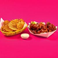 6 Pc. Wing Combo · 6 Classic Bone-in or Boneless wings with choice of 1 flavor, regular fries, 1 dip and a drink.