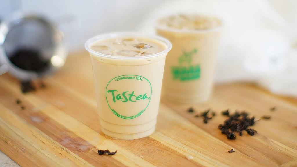 Oolong Milk Tea Sample · oolong tea with non-dairy creamer. no sweetness and ice modifications .